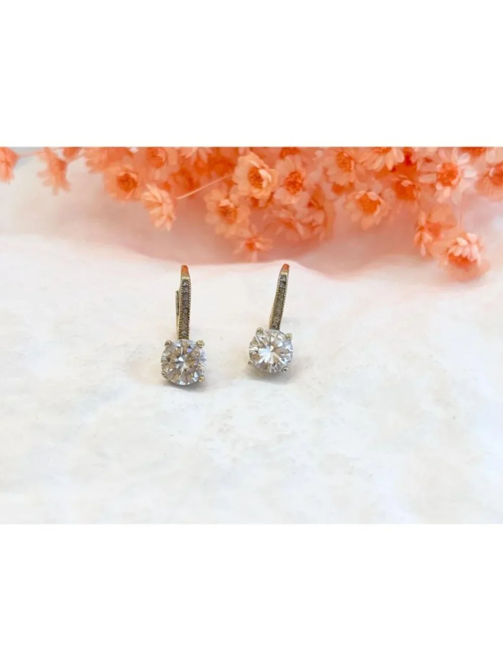 Round Cut CZ Gold Overlay Minimalist 925 Sterling Silver Vintage Earrings